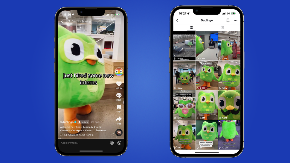 Linh vật c&uacute; xanh Duolingo th&agrave;nh c&ocirc;ng thu h&uacute;t h&agrave;ng triệu lượt xem nhờ nội dung bắt trend s&aacute;ng tạo tr&ecirc;n TikTok.